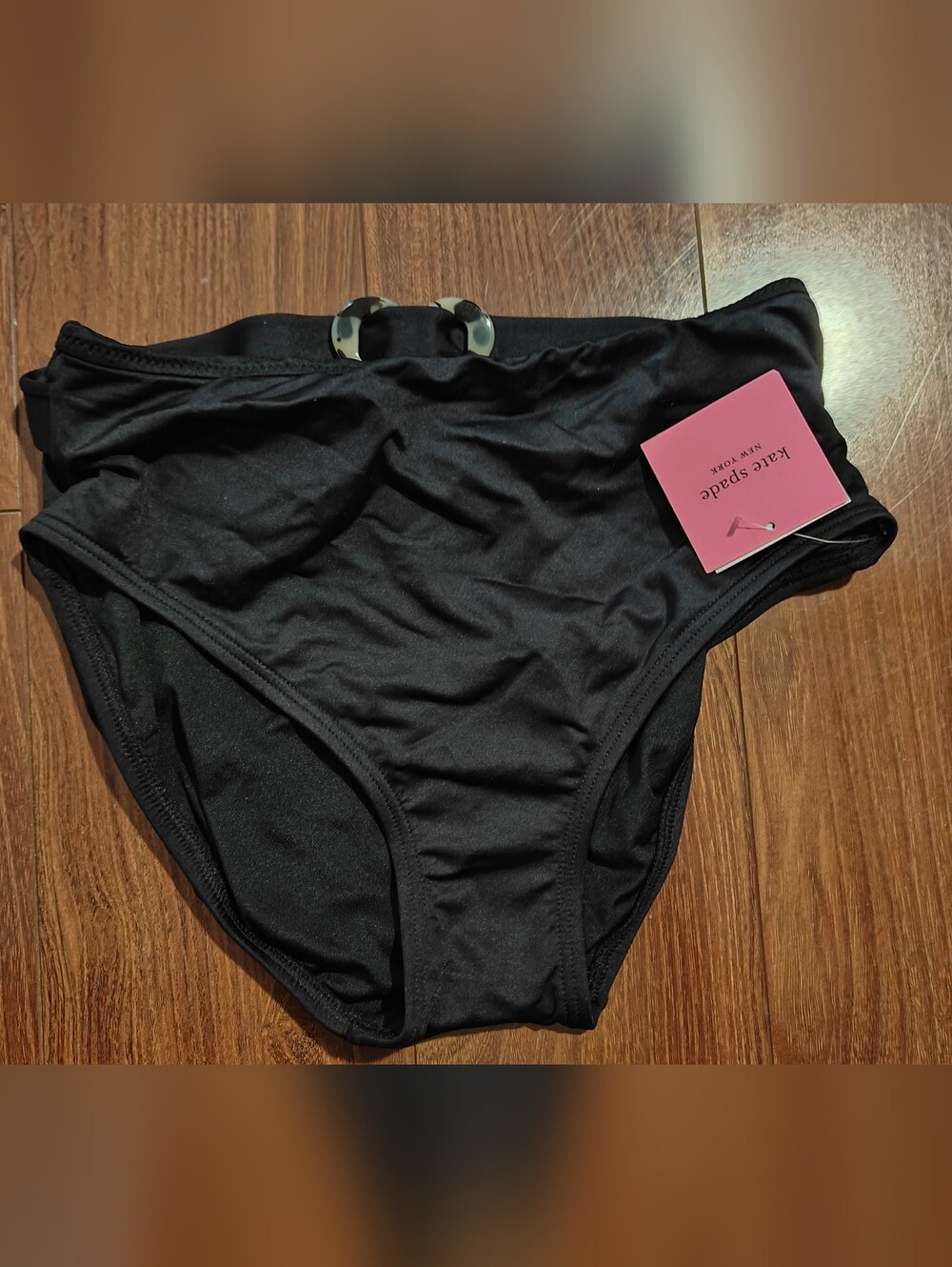 Kate Spade Black High-Rise Swim Bottom with Buckle